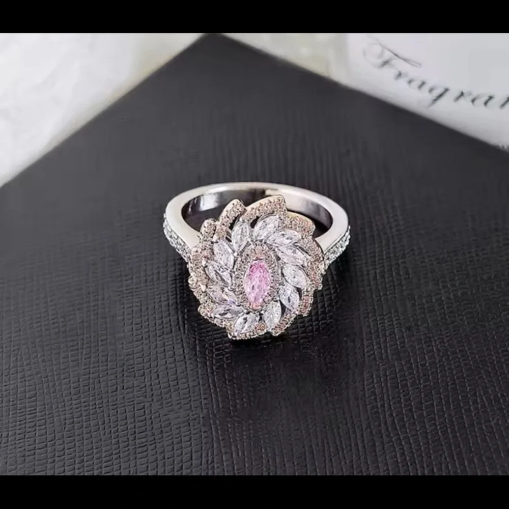 Brilliant diamond finish floral amethyst clear crystals Swarovski elements ring